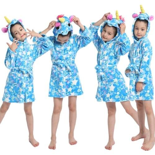 Boys Girls Hooded Bathrobe Kigurumi Unicorn Anime Cartoon Towel Beach Childrens Sleepwear Baby Kids Bath Robes Pyjamas 1-6T