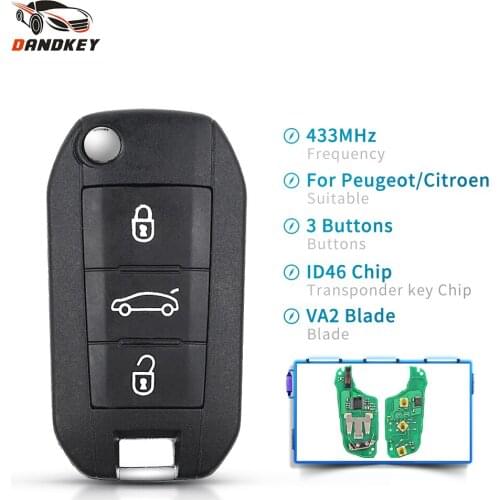 Dandkey 5pcs 433MHz ID46 Chip Car Remote Key Fob Uncut Flip Key For Peugeot 208 301 308 508 For Citroen C4L HellaFlush Cactus