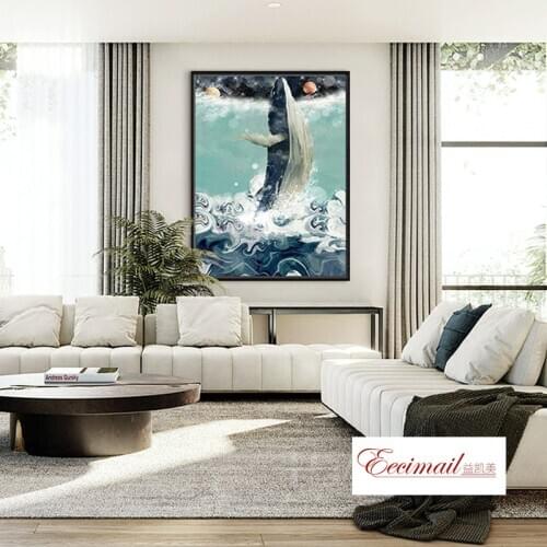 EECAMAIL Modern Diamond Embroidered Nordic Style Vertical Aisle Dolphin Childrens Room Bedroom Diamond Painting Full Diamond