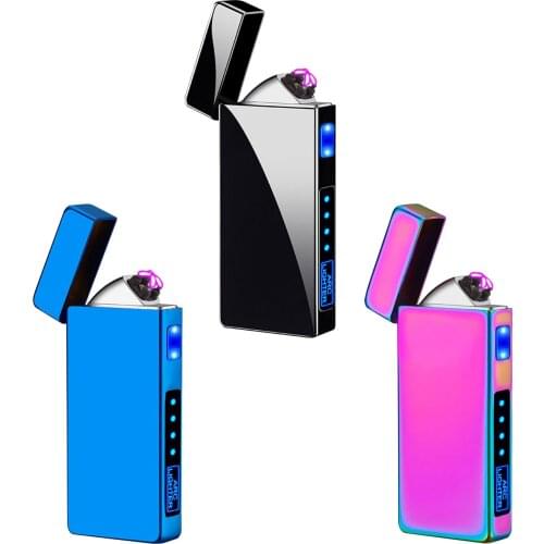 Electric Double Arc Lighter USB Windproof Flameless Plasma Charging Lighter Smoking Gadget with LED Power Display Mens Gift