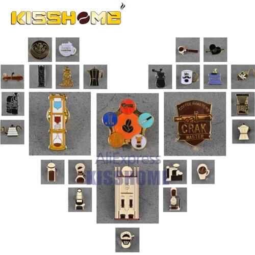 Espresso Maker Delicate Coffee Brooch Zinc Alloy Coffee Pot Cup Pins Badges Brooches Unisex Jewelry Gift Coffee Accessories