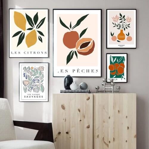 Still Life Flowers Botanical Scandinavian Posters Wildflowers Nordic Peaches Lemon Wall Art Prints Decorative Painting Pictures