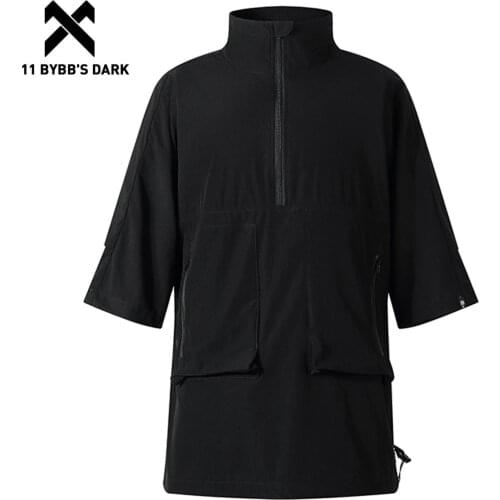 11 BYBBS DARK Ribbons T Shirt Men Loose Turleneck Zipper Short Sleeve Tees Ninja Japanese Streetwear Harajuku Tops Techwear