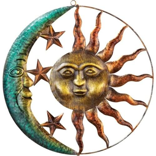Artistic Sun Moon Metal Wall Art For Indoors Outdoors With Finish Antique Iron Wall Hanging Ornaments Home Yard Room Decor Hot