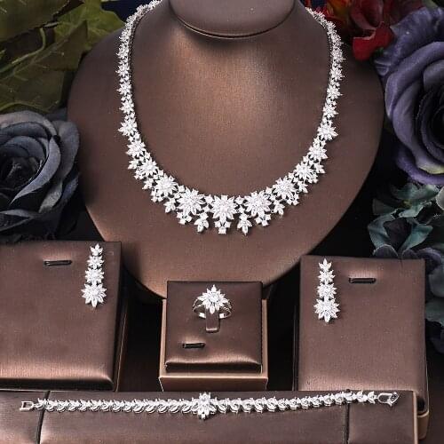 Jankelly luxury 4pcs Bridal Zirconia Jewelry Sets For Women Party, Luxury Dubai Nigeria CZ Crystal Wedding Jewelry Sets