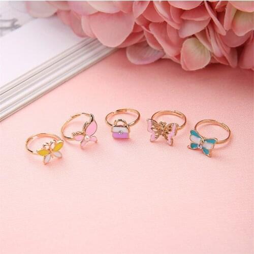 K1KC 5pcs Fancy Adjustable Cartoon Rings Party Favors Kids Girls Action Figures Toy