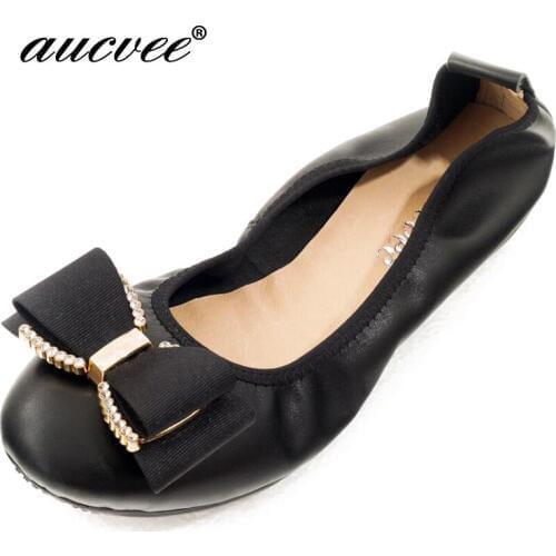 Aucvee Bow Loafers Shoe For Women Handmade Genuine Leather Soft Safe Flats Autumn Driving Shoe Round Toe Women Flats V022