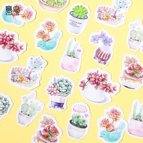 45Pcs/Box Cute Succulent Plants Pattern Stickers Scrapbooking Album Journal Diary Decorative Material School Stationery Supplies