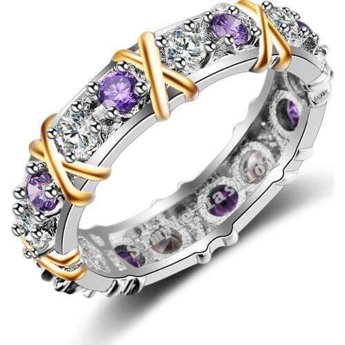 Fashion Jewelry Eternity ring 3mm birthstone 5A Zircon stone 10KT yellow White Gold filled Women Engagement Wedding Band Ring