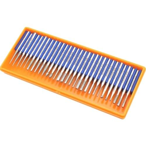 30 Pcs Bur Diamond Grinding Head Set Coated Carving Burrs Rotary Tool Bit Grit 120 Shank 3Mm 1/8 inch For Dremel Tools Accessori