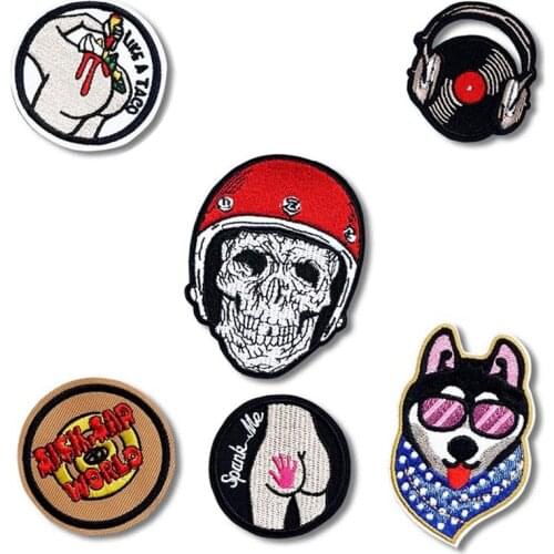 Skull Dog Death Iron On Patches Sewing Embroidered Applique for Jacket Clothes Stickers Badge DIY Apparel Accessories