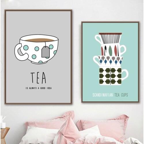 Wall Art for Kitchen Nordic Canvas Paintings for Interior Tea Cups Posters On The Wall Picture for Interior Frameless