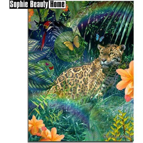 Real 5D Diamond Cross Stitch Diy Full Diamond Painting Kits Diamond Embroidery Leopard and Flowers Bird Needlework Art 061209