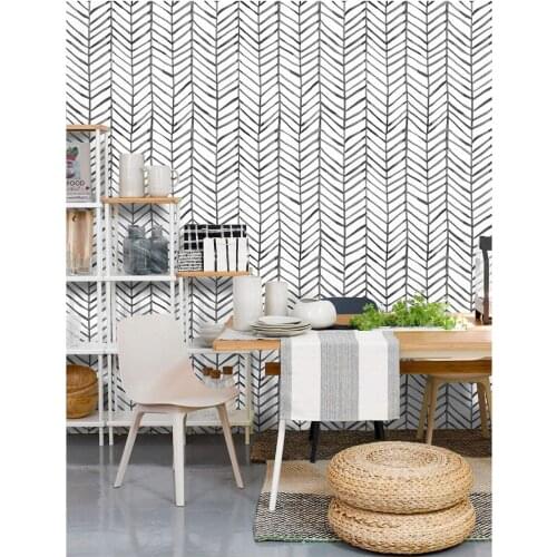 Wokhome peel and stick wallpaper Modern Stripe contact paper Herringbone Black White Vinyl Self Adhesive wall papers Decorative