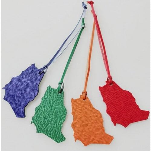 Rainbery Wholesale Made Genuine Natural Leather Saudi Map Keychain Ladies Backpack Pendant Women Bag Charm DZ0327