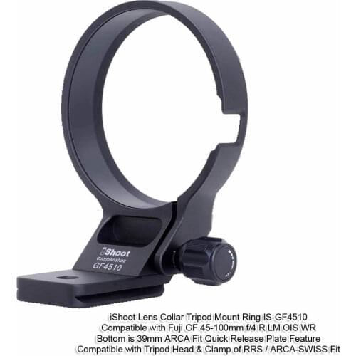 IShoot Lens Collar Tripod Mount Ring Support for Fuji GF 45-100mm f/4 R LM OIS WR, with Arca-Swiss Quick Release Plate