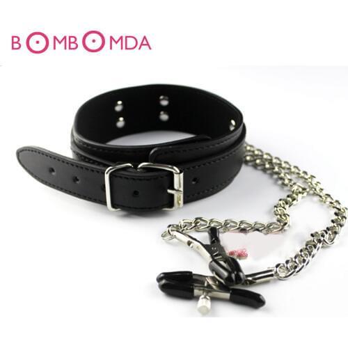 Slave Collar & Nipple Clamps Leather Necklace Adult Games Sex Products For Woman, Bdsm Bondage Erotic Sex Toys For Couples O3