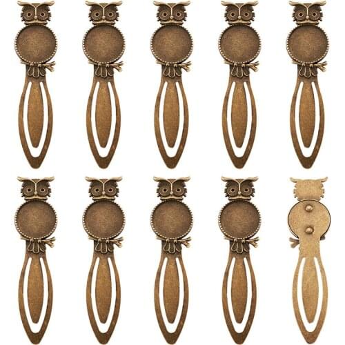 PandaHall 10pcs Classic Antique Bronze Iron Owl Bookmark Round Blank Bezel Cabochon Settings,Accessories DIY Crafts F80