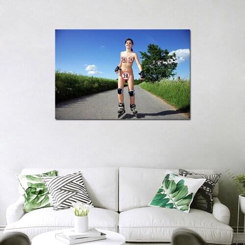 Sexy Roller Skating Girl Hot Body Photo Wall Art Posters and Prints Canvas Art Painting For Room Decor
