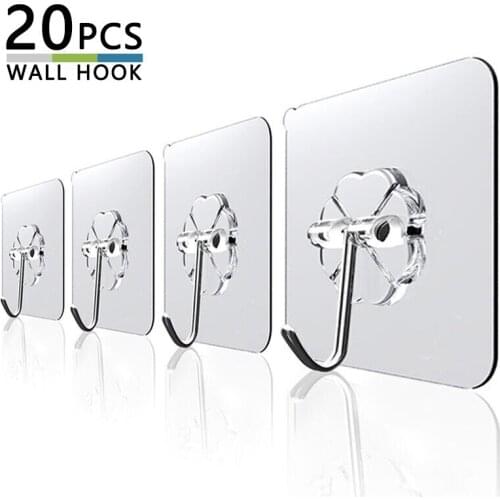 20Pcs 6x6cm Transparent Strong Self Adhesive Door Wall Hangers Hooks Suction Heavy Load Rack Cup Sucker for Kitchen Bathroom