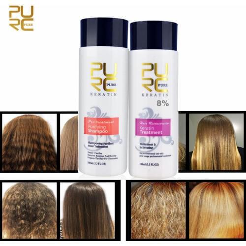 PURC 8% Formaldehyde Keratin And Brazilian Chocolate Keratin Purifying Shampoo Set Repair Damaged Hair Straightening Treatment