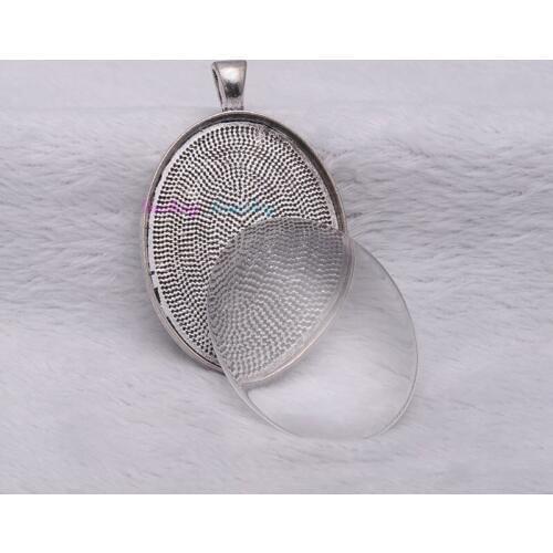 10pcs 30*40mm Antique bronze Plated blank pendant trays+ matching clear glass cabochons for custom photo jewelry making