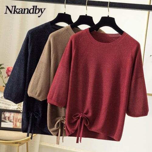 Plus Size Bright Silk Knitted Pullover Sweaters Women 2021 Autumn Fashion Korean Loose Lace Up Jumpers Large Knitwear Female