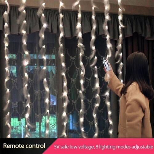 LED Christmas Strip Light Feather String Light Fairy Curtain Light Copper Wire For Bedroom Living Room Romantic Decoration Lamps