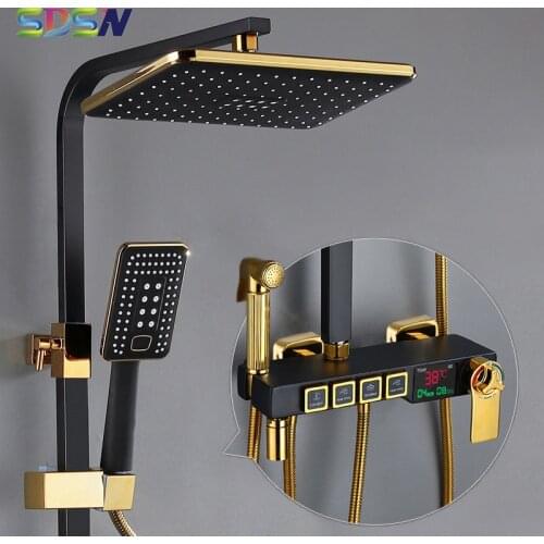 Thermostatic Bath Shower Set SDSN Wall Mounted Bathroom Shower Mixer System Brass Bathtub Faucet Black Gold Digital Shower Set
