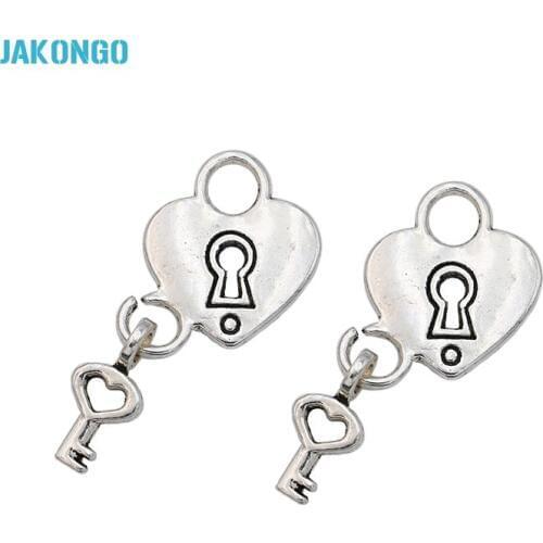 Tibetan Silver Tone Love Lock Small Key Charms Pendants for Jewelry Making DIY Handmade Craft 25x15mm 10pcs/lots