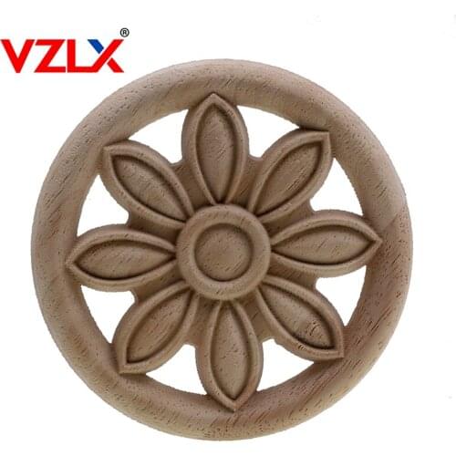 VZLX Round European Style Vintage Unpainted Wood Carved Corner Onlay Applique Frame For Home Furniture Wall Door Decor Crafts
