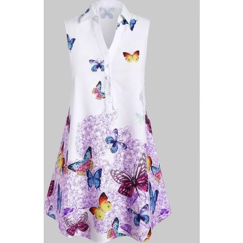 Wipalo Tank Tops Plus Size Butterfly Print Sleeveless Longline Half Button Tops V Neck Women Summer 2019 Graphic Long Tanks 5XL