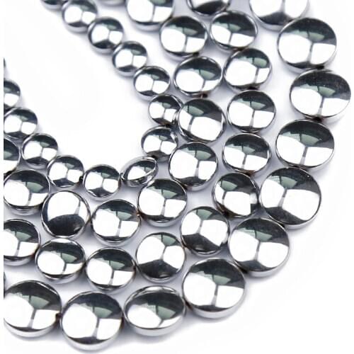 YHBZRET Silvers Flat Round Hematite Natural Stone 6/8/10mm Coin Spacer Loose Beads For Jewelry Making Diy Bracelet Accessories