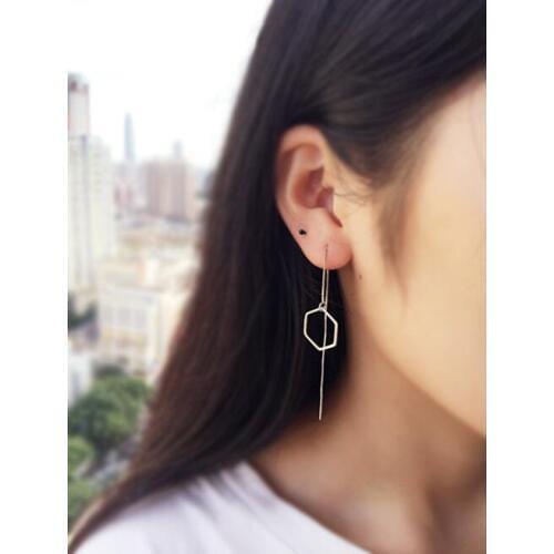 SMJEL New Fashion Simple Geometric Hexagon Stud Earrings for Women Long Chain Earing Bridesmaid Jewelry dropshipping SYED103