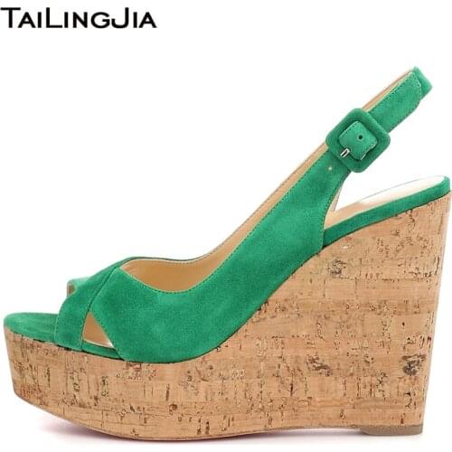 Wedge Shoes For Women Green Platform Woman Sandals 2020 Ladies High Heels Pink White Peep Toe Slingback Wedding Wedges Big Size