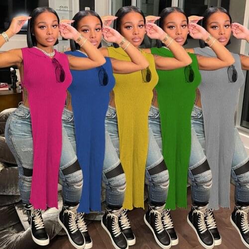 Rib Knit Dress Hoodie Split Top Blouse Dress Side Slit Out Personality 2021 New Summer Arrivals Ribbed Knitted Women Clothes
