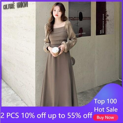 Autumn Spring French Style Vintage Elegant Dress Tea Dress Midi Dress For Women