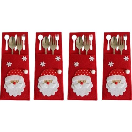 4pcs Christmas Tableware Cutlery Bags Table Knives Holder Xmas Decoration Navidad