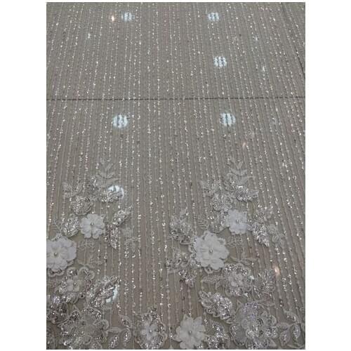 5yards htt006 # ivory offwhite luxury 3d pearls beads embroidery net mesh lace fabric for evening dress/wedding