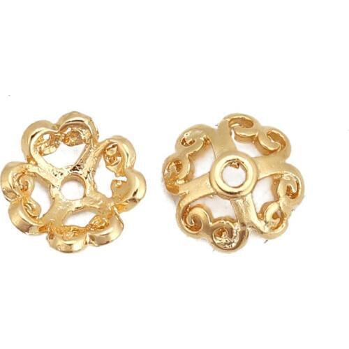8SEASONS Copper Beads Caps Flower 18K Gold Filled Hollow DIY Charms (Fit Beads Size: 10-12mm Dia.) 8-10mm x 8-10mm, 10 PCs