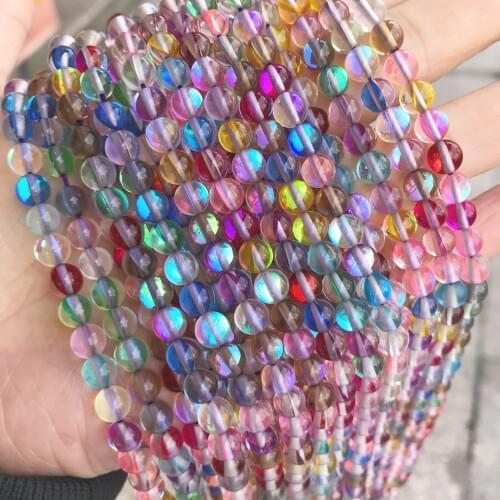 A+ Multicolor Austrian Crystal Round Beads For Jewelry Making 15'' Strands 6 8 10 12mm Glitter MoonStone Beads Diy Bracelet