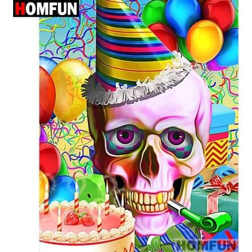 HOMFUN Full Square/Round Drill 5D DIY Diamond Painting "birthday skull" Embroidery Cross Stitch 5D Home Decor Gift A07410