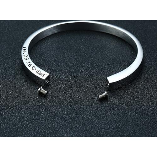 Free Personalize Engraving Cremation Urn Cuff Bangle Bracelet for Ashes Dad Mom Memorial Gift Jewelry Dia 2.36"