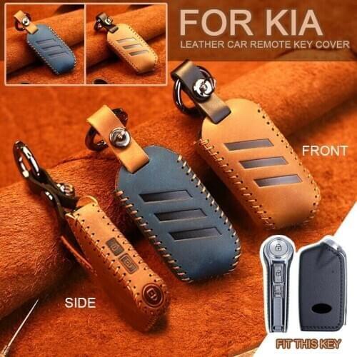 Genuine Leather Car Smart Remote Key Cover Case Holder For Kia Stinger K900 2019 key covers for house keys