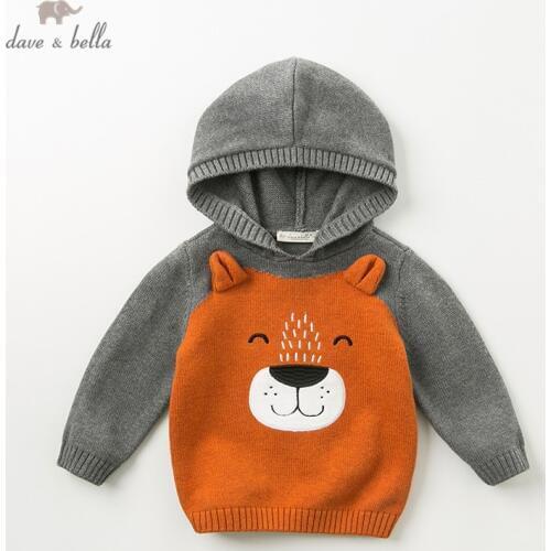 DBA10887 dave bella autumn winter knitted sweater infant baby boys hooded long sleeve pullover kids toddler tops children