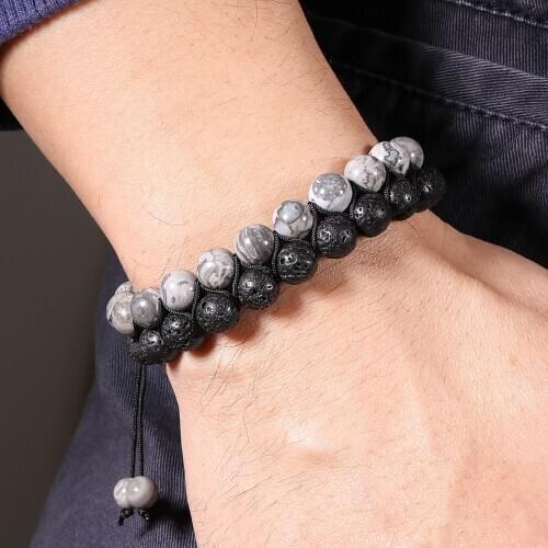 Double Layer Natural Tiger Eyes Stone Beads Men Bracelet Tibetan Buddha 7 chakra Lava Stone Bracelets Men Women Jewelry Gifts