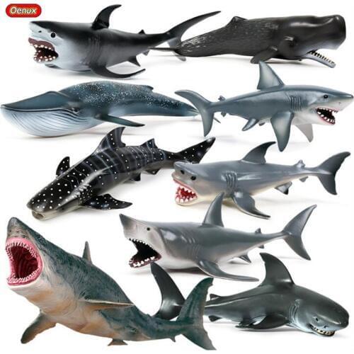 Oenux New Sea Life Ocean Marine Animals Megalodon Whale Big Shark Model Action Figure PVC Shark Animals Figurines Toy Kids Gift