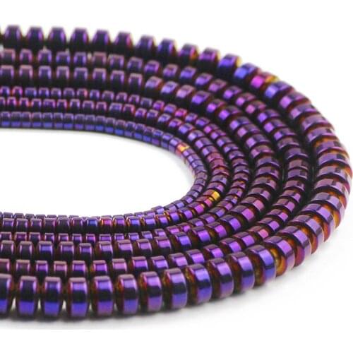 Hematite Natural Stone 3/4/6/8MM Flat Cylinder Round Purple Charm Spacer Loose Beads For Jewelry Making DIY Bracelet Accessories