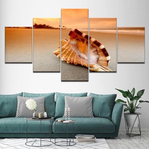 Canvas Painting A big conch on beach with sunset 5 Pieces Wall Art Painting Modular Wallpapers Poster Print Home Decor