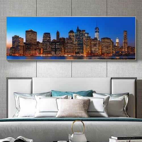 New York City Night Skyline Landscape Canvas Painting Wall Art Nordic Posters and Prints Wall Pictures for Living Bedroom Decor